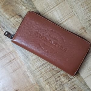 Brown Coach Wallet with Pewter Zipper